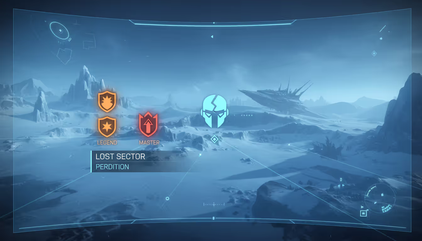 Destiny 2 destination map interface showing Legend and Master Lost Sector difficulty nodes next to a standard Lost Sector icon on Europa